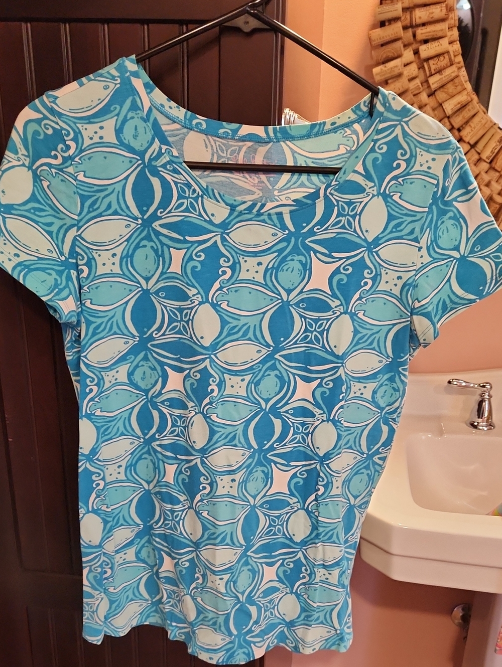Lilly Pulitzer Aqua & White Geometric Short-Sleeve Tee